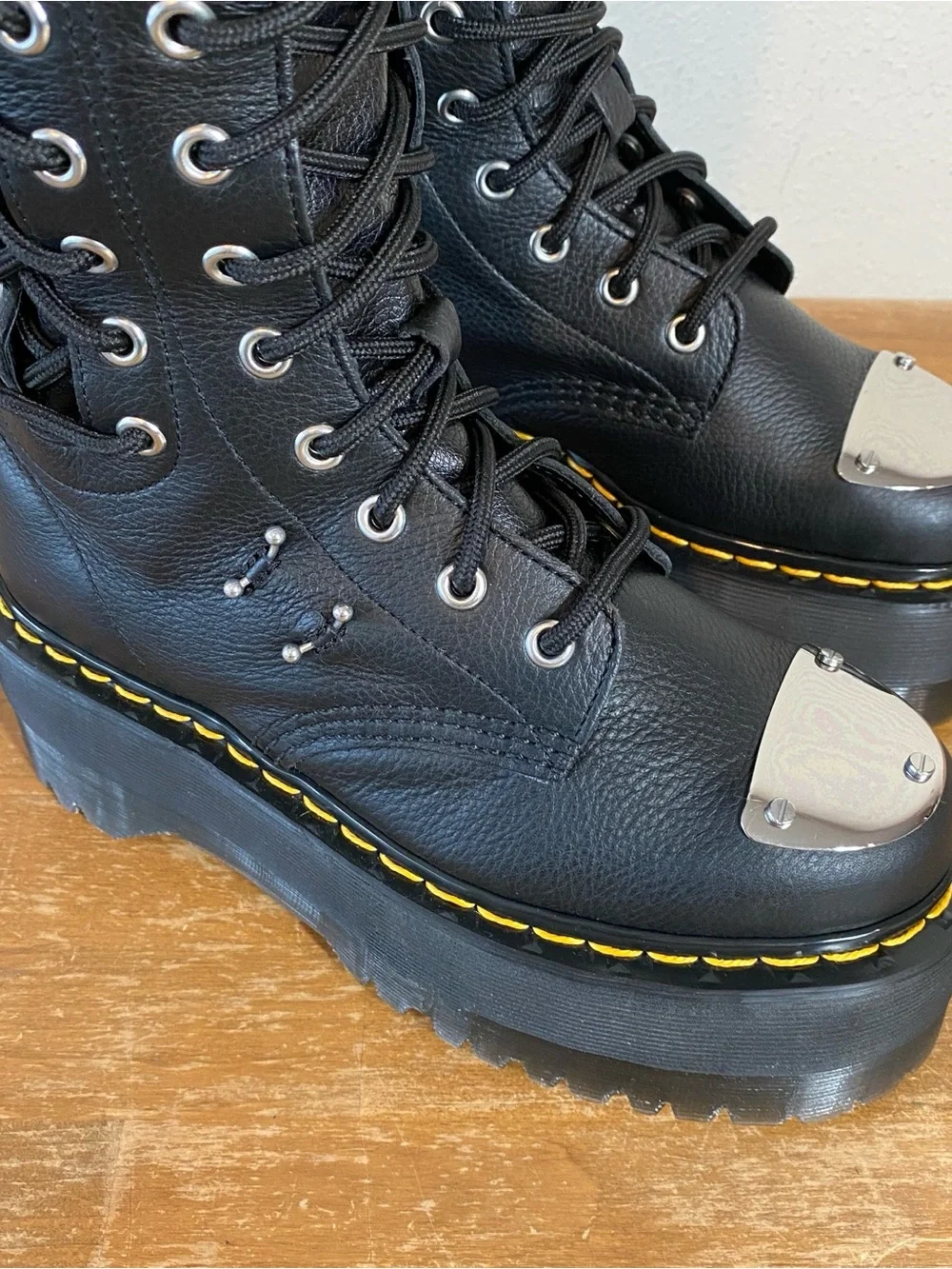 Dr Martens 28-Eye Extreme Max Virginia Leather Black Thigh High Boots - Size 5